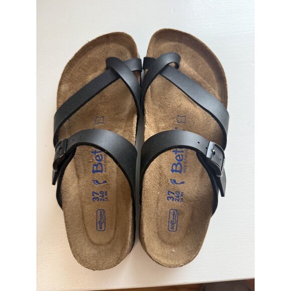 Betula by Birkenstock Mia Black Leather Sandals Size 6 EU 37 Narrow NEW [jb] - Picture 1 of 5